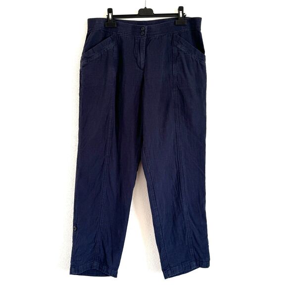 J Jill Stretchy Waist Pockets Roll Tab Leg Cotton Tapered Pants Blue - Picture 1 of 12